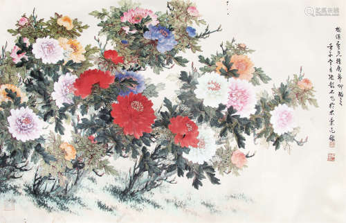 张韶石 （1913-1991） 富贵满堂1972年作 设色纸本镜片