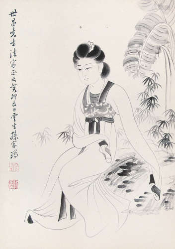 孙云生 （1918-2000） 芭蕉仕女1963年作 水墨纸本立轴