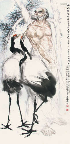 吴休 （1932-2015） 西山灵禽1991年作 设色纸本立轴