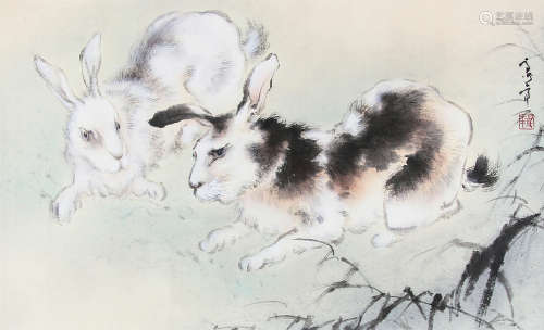 欧豪年 （b.1935） 兔 设色纸本镜片