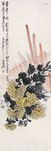 吴昌硕 （1844-1927） 菊石图1915年作 设色纸本立轴