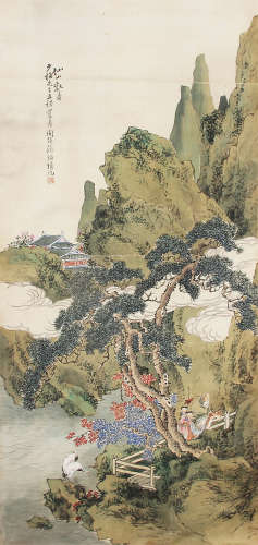 张锵 （1882-1964） 仙山献寿 设色绢本镜框