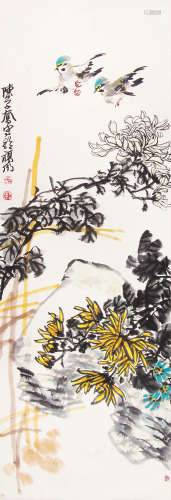 陈子奋 （1898-1976） 菊雀图 设色纸本立轴