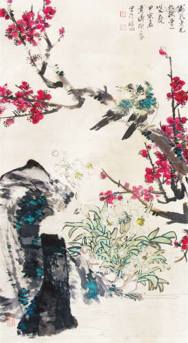 陈子奋 （1898-1976） 花鸟1974年作 设色纸本立轴