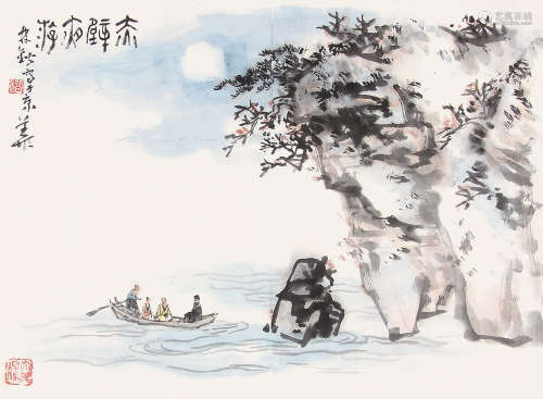 林锴 （1924-2006） 赤壁夜游 设色纸本镜片