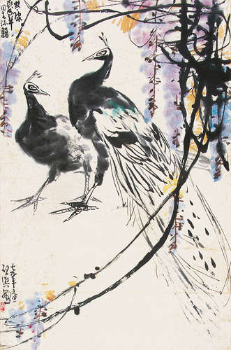 杨启舆 （1926-2008） 孔雀 设色纸本立轴