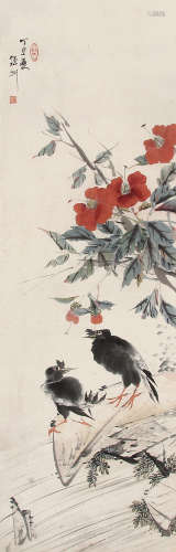 蔡鹤洲 （1912-1971） 花鸟1937年作 设色纸本镜框