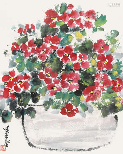 沈柔坚 （1919-1998） 花卉 设色纸本镜片