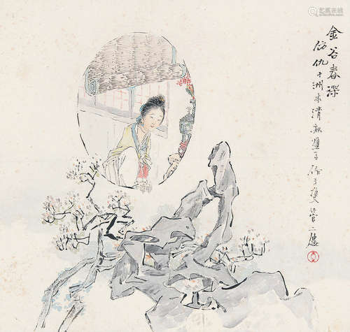 钱慧安 （1833-1911） 金谷春深 设色纸本镜片