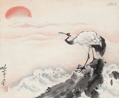宋吟可 （1902-1999） 仙鹤朝阳 设色纸本镜片