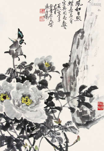 王企华 （1912-2001） 花鸟1980年作 设色纸本立轴