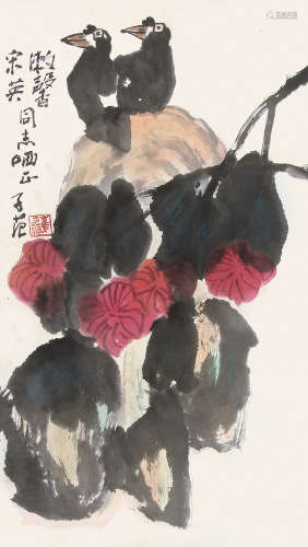 崔子范 （1915-2011） 花鸟 设色纸本镜片