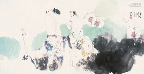 王西京 （b.1946） 宋人诗意2007年作 设色纸本镜片