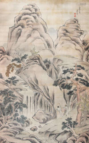 陈嘉言 （1599-约1678） 观瀑图1895年作 设色绢本立轴
