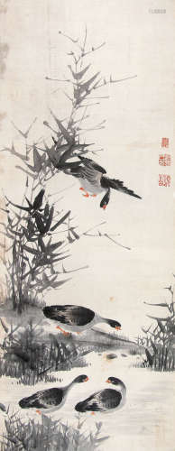 边寿民 （1684-1752） 芦雁图 设色纸本立轴