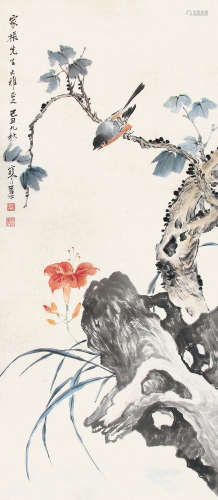 江寒汀 （1903-1963） 花鸟1949年作 设色纸本镜片