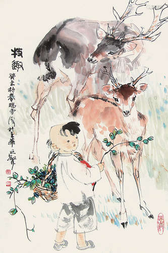 李延声 （b.1943） 牧童2003年作 设色纸本立轴