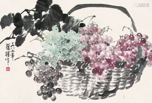 苏葆桢 （1916-1990） 葡萄1987年作 设色纸本横轴