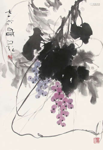 谢之光 （1900-1976） 葡萄 设色纸本立轴