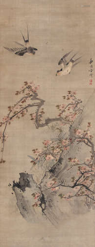 方济 （1736-1795） 燕争春 设色绢本立轴