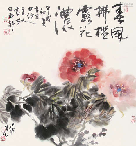 曾贤谋 （b.1941） 花鸟1995年作 设色纸本镜片