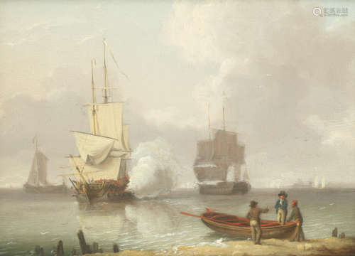 Men-o-war under sail on a calm day William Anderson(British, 1757-1837)
