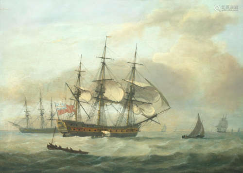 A Royal Navy frigate preparing to sail Thomas Luny(British, 1759-1837)