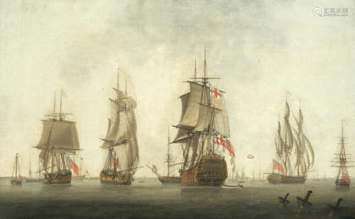 British Men O' War at anchor off Portsmouth Attributed to Lieut. William Elliott, R.N.(active 1784-1795)