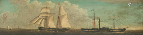 The steam packet Trident and other sailing vessels; and A steam packet and schooner off Spurn, a pair each 29.5 x 105.4cm (11 5/8 x 41 1/2in). (2) English Naive School19th Century