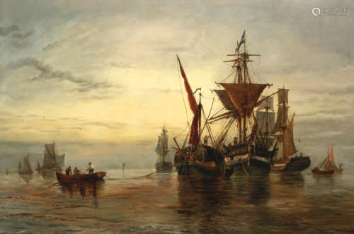 Shipping at dawn George Stainton(British, active 1866-1890)