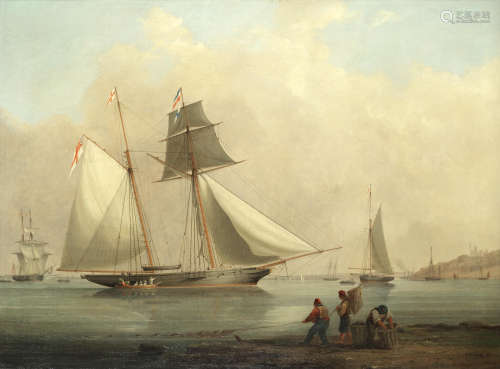 A schooner of the Royal Yacht Squadron in Osborne Bay off Cowes with Norris Castle in the distance Nicholas Matthew Condy(British, 1818-1851)