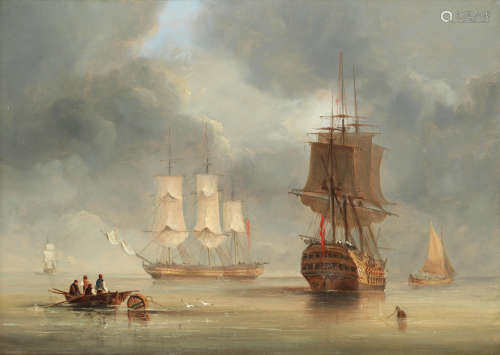 Ships in a calm John Wilson Carmichael(British, 1800-1868)