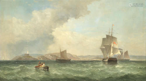 A brig, topsail schooner and cutter off the Mumbles James Harris of Swansea(British, 1810-1887)