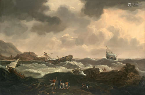 A convoy in distress off the North African coast Charles Martin Powell(British, 1775-1824)