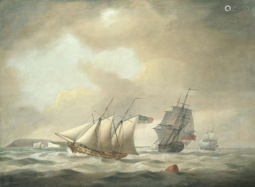 A naval schooner with other shipping off Dover Attributed to Thomas Luny(British, 1759-1837)
