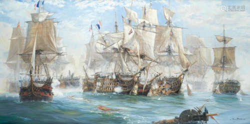 'The Fatal Embrace - Battle of Trafalgar, 21st October 1805'  Barry Mason(British, born 1947)