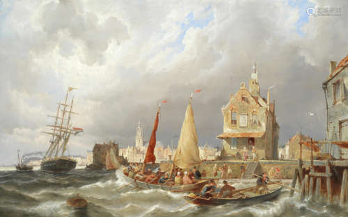 Busy shipping scene off Amsterdam Pieter Christian Dommersen(Dutch, 1865-1913)