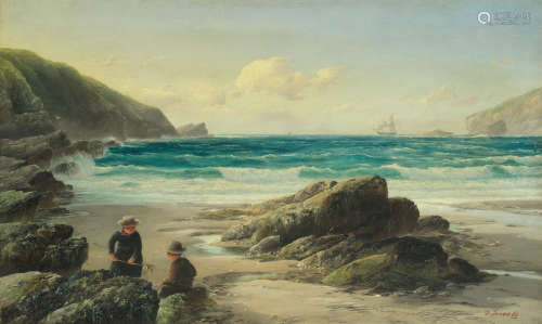 'Evening at Porth, North Cornwall Tide' David James(British, 1853-1904)
