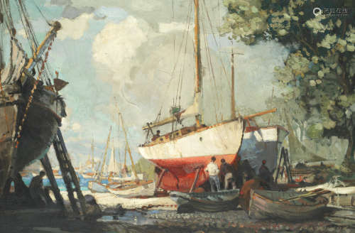 The boat yard Leslie Arthur Wilcox(British, 1904-1982)
