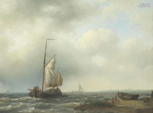 A Dutch galliot off the coast Abraham Hulk(Dutch, 1813-1897)