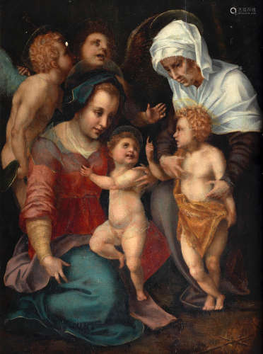 After Andrea del Sarto16th Century The Madonna and Child with Saint Elizabeth and the Infant Saint John the Baptist with attendant angels
