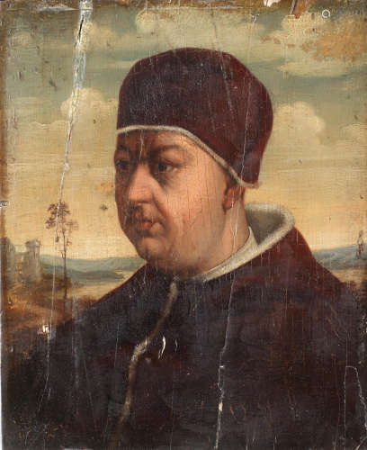 After Raffaello Sanzio, called Raphaelearly 17th Century Portrait of Pope Leo X, bust-length, before a landscape unframed