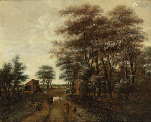 Pieter Jansz. van Asch(Delft 1603-1678) A wooded landscape with drovers and cattle