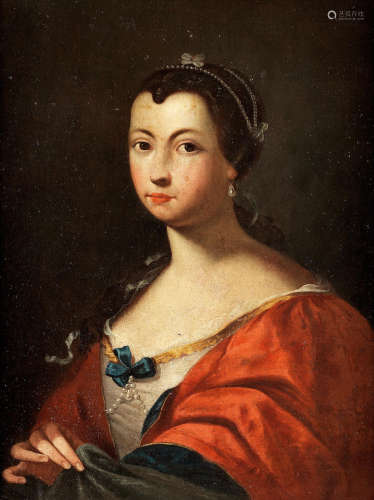 Circle of Pietro Antonio Rotari(Verona 1707-1762 St Petersburg) Portrait of a lady, half-length, in a white dress with a red wrap