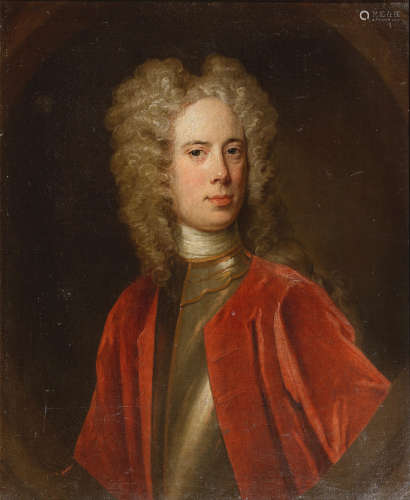 Attributed to William Aikman(Forfar 1682-1731 London) Portrait of a member of the Cathcart family, half-length, wearing a red coat over an armoured breastplate
