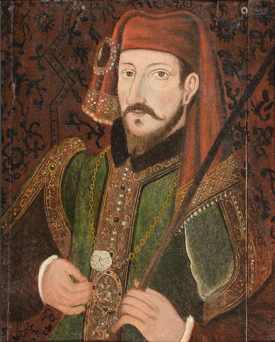 English School17th Century Portrait of Henry IV, half-length, holding a sceptre and a rose