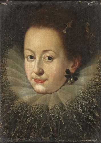 Circle of Justus Sustermans(Antwerp 1597-1681 Florence) Portrait of a lady, bust-length, wearing a pearl earring and jewels in her hair
