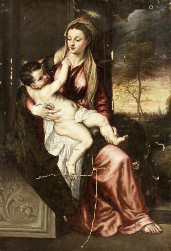 After Tiziano Vecellio, called Titian17th Century The Madonna and Child in a landscape unframed