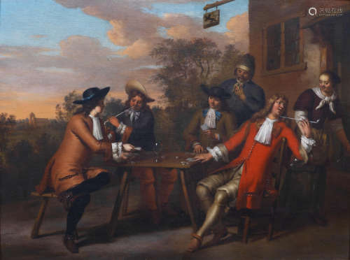 Gerard Hoet the Younger(Utrecht circa 1698-1760 The Hague) An elegant company smoking and drinking outside an inn