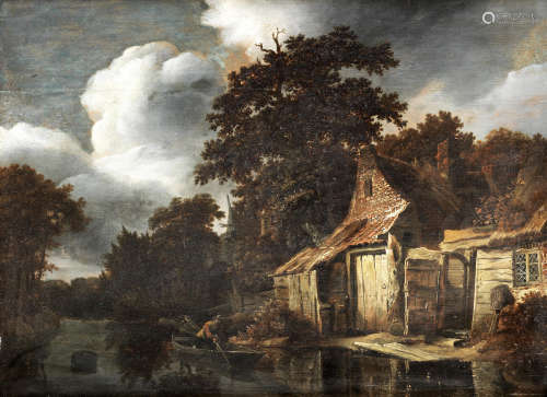 Cornelis Gerritsz. Decker(Haarlem circa 1618-1678) A river landscape with a fisherman before a cottage
